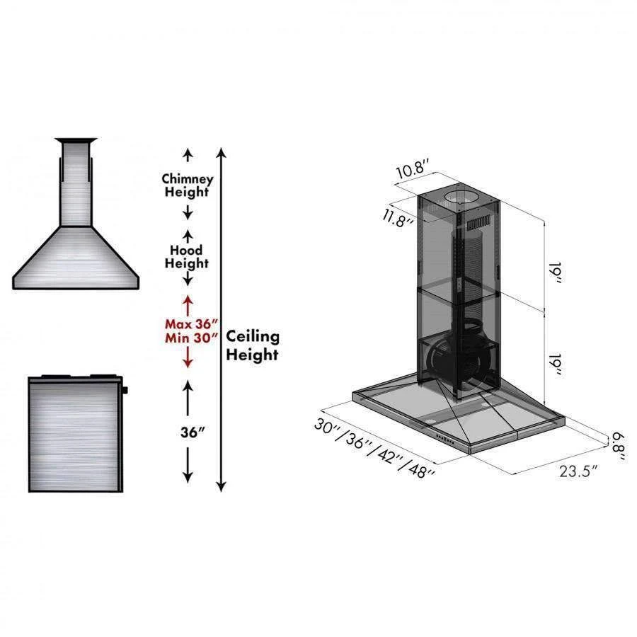 ZLINE 30 in. Island Mount Range Hood in Black Stainless Steel (BSGL2i-30)