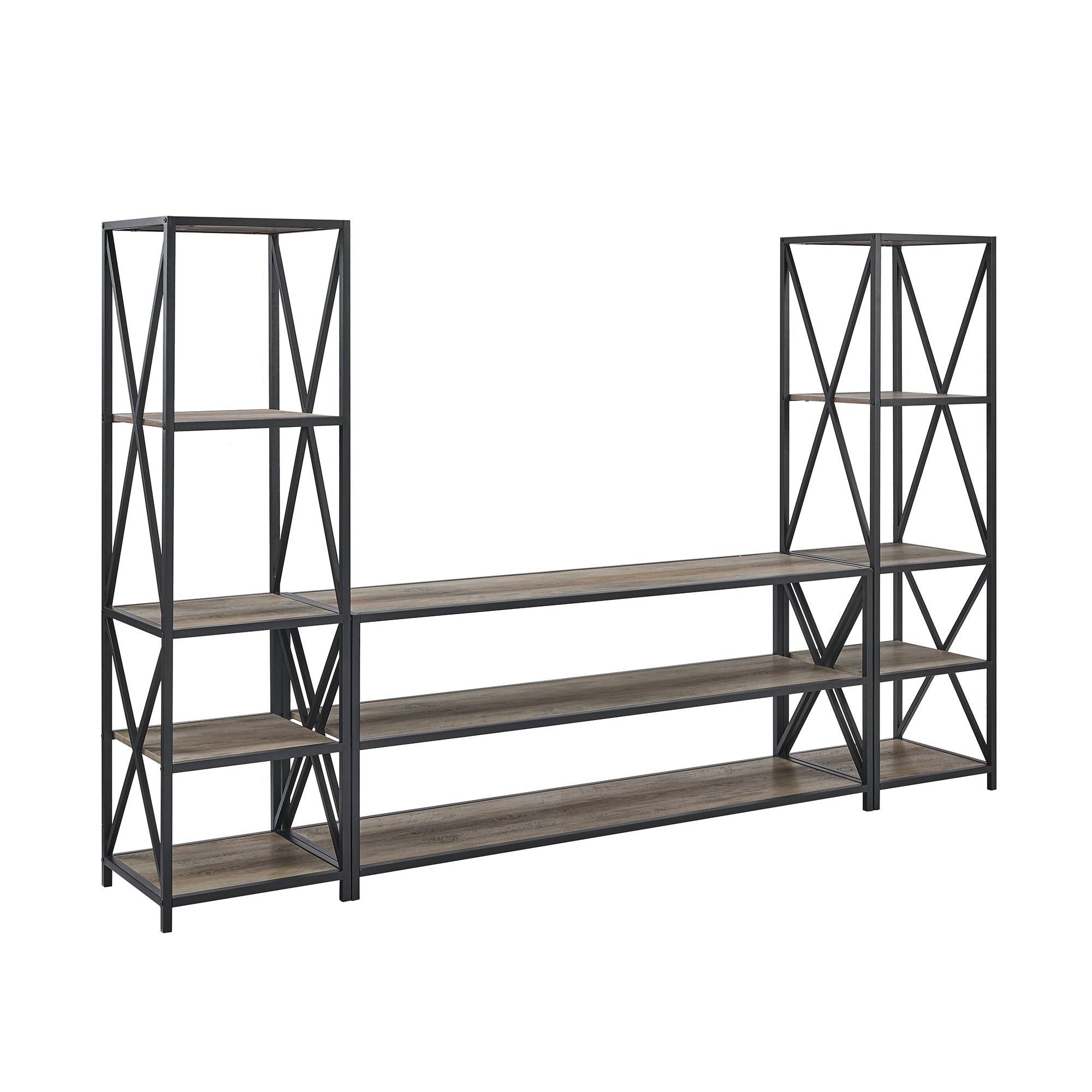 Carbon Loft Hattie 3-Piece X-Frame Entertainment Wall - Slate Grey / Black Metal
