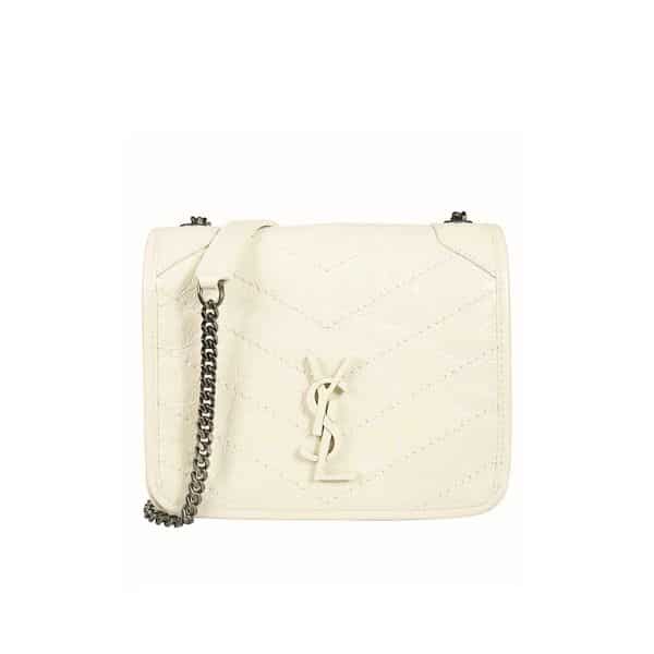 Saint Laurent Niki Vintage Leather Chain Wallet Cream 19Cm