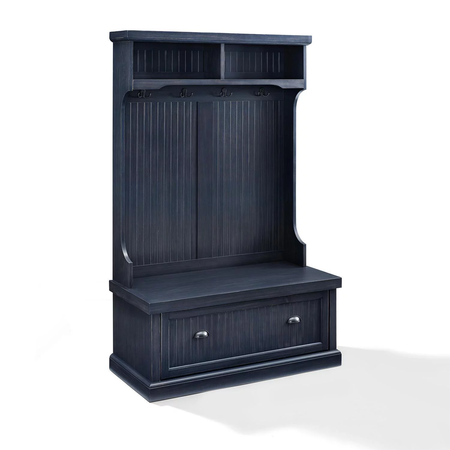 Crosley Furniture Seaside Wood 4 Hook Hall Tree in Distressed Navy