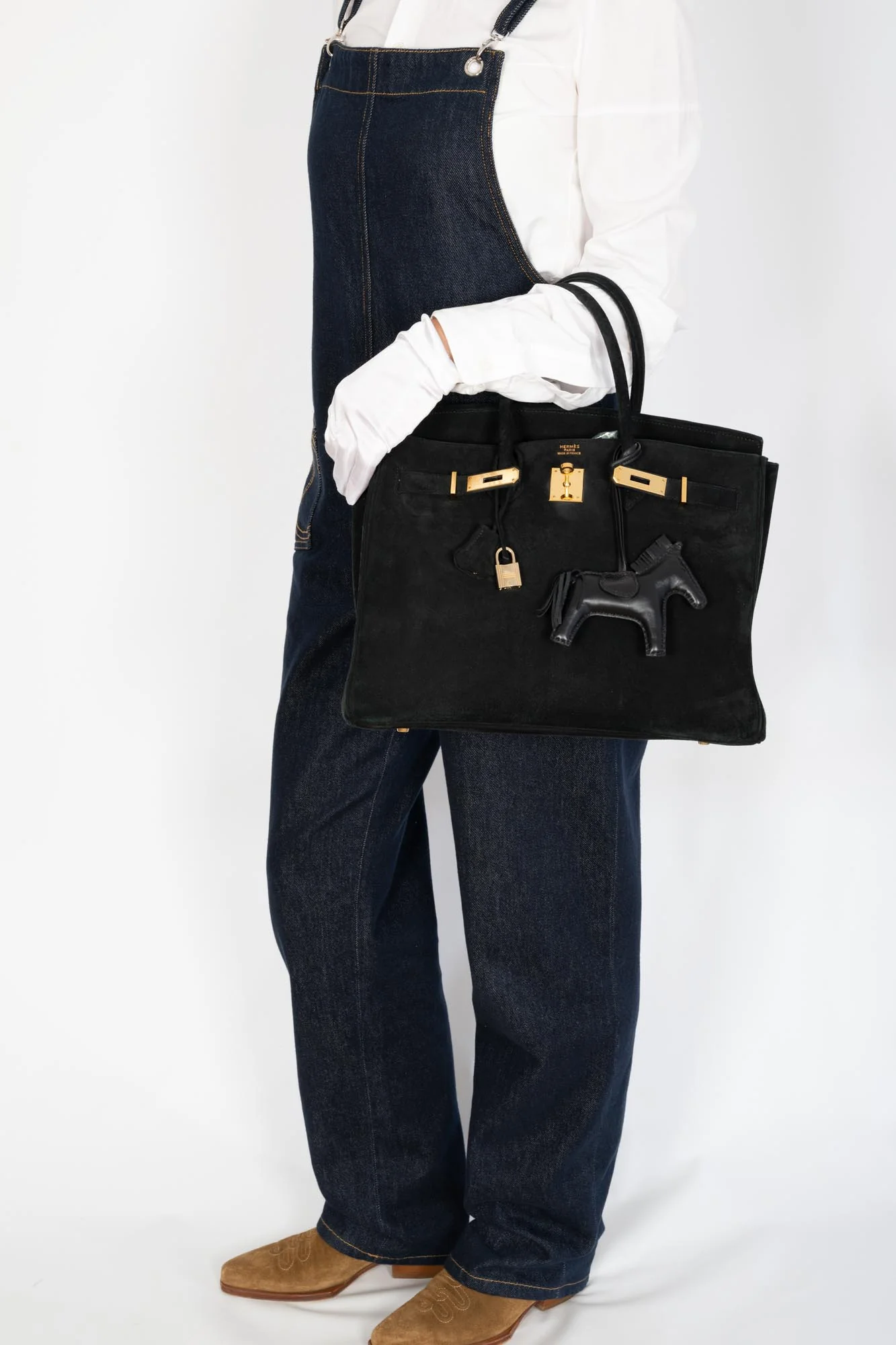 Hermès Birkin 35 Black Veau Velours Suede Gold Hardware