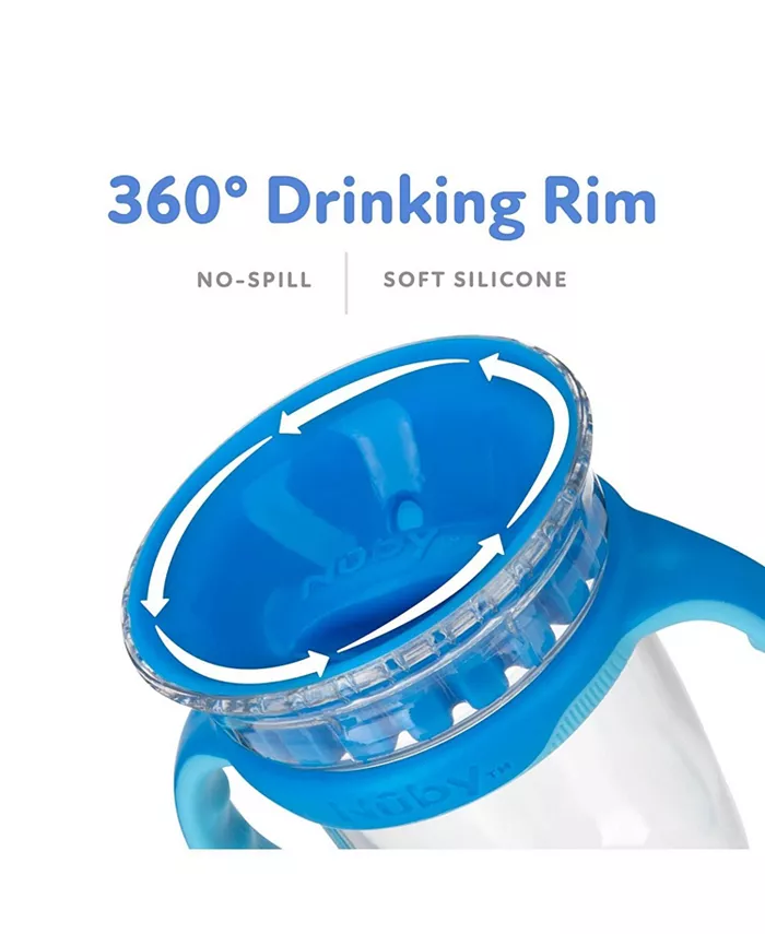 Nuby No-Spill Edge 360 2 Stage Drinking Cup with Removable Handles, Blue