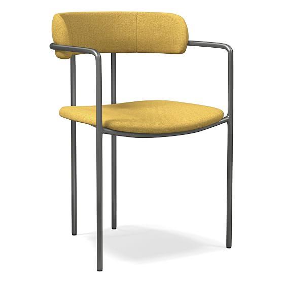 West Elm Lenox Dining Chair, Basket Slub, Dark Horseradish, Antique Bronze