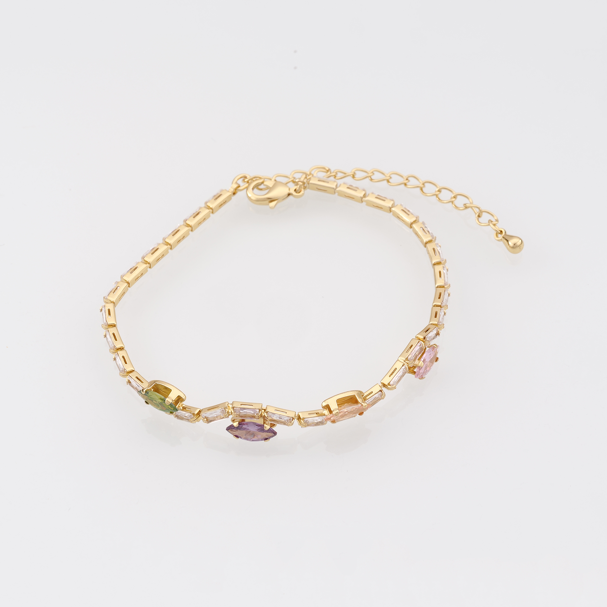 18K Gold Filled Rectangle Bracelet,Zircon Bracelet,Colorful Bracelet,Adjustable Bracelet,Gift For Her
