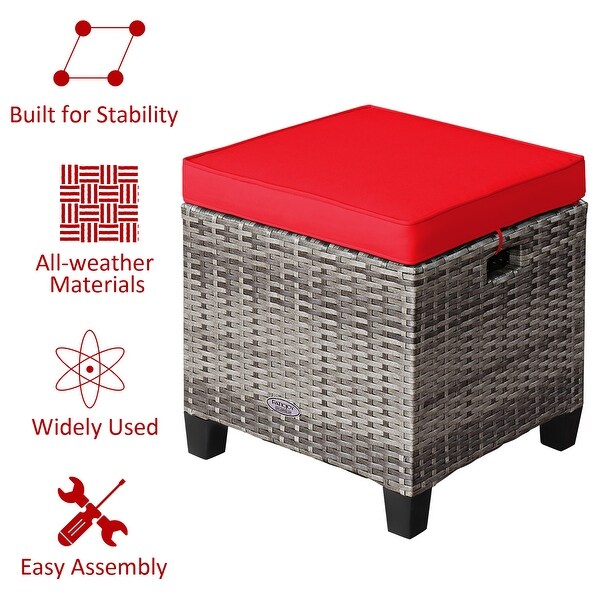 Costway 2PCS Patio Rattan Cushioned Ottoman Seat Foot Rest Table