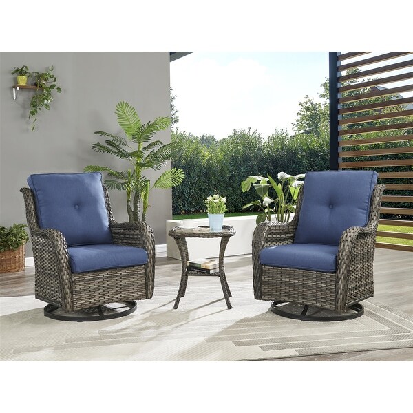 3Piece Rattan Wicker Rocking Swivel Chair Set with Table