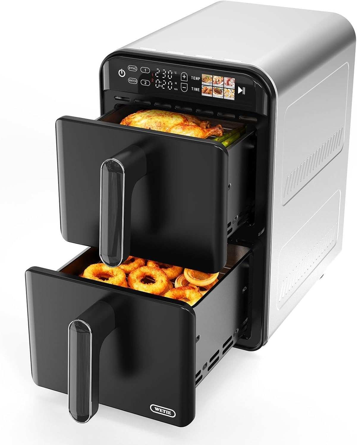 11.6QT Dual Vertical Air Fryer Sync Match 6 Presets Nonstick Dishwasher Safe 1600W Black