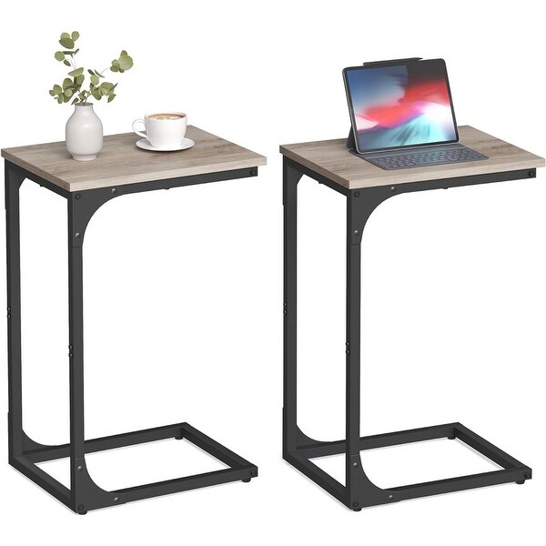 CShaped End Table Set of 2,with Metal Frame,Greige and Black