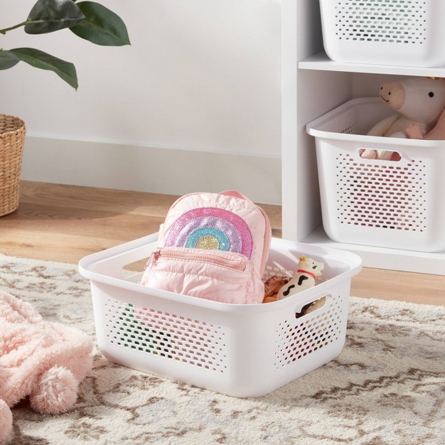 Small Decorative Plastic Bin With Cutout Handles