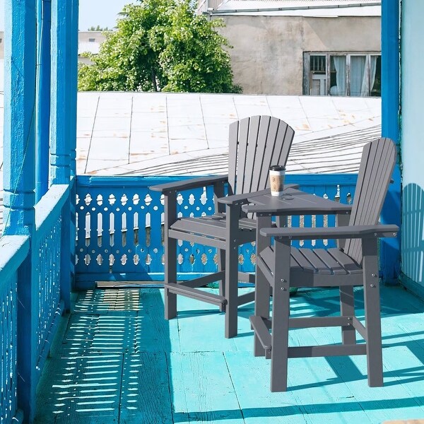 Beach Balcony Chair Barstool with Removable Table,WoodLike HDPE Backyard Garden Dining Chairs,Adirondack Arm Chairs Set of 2,