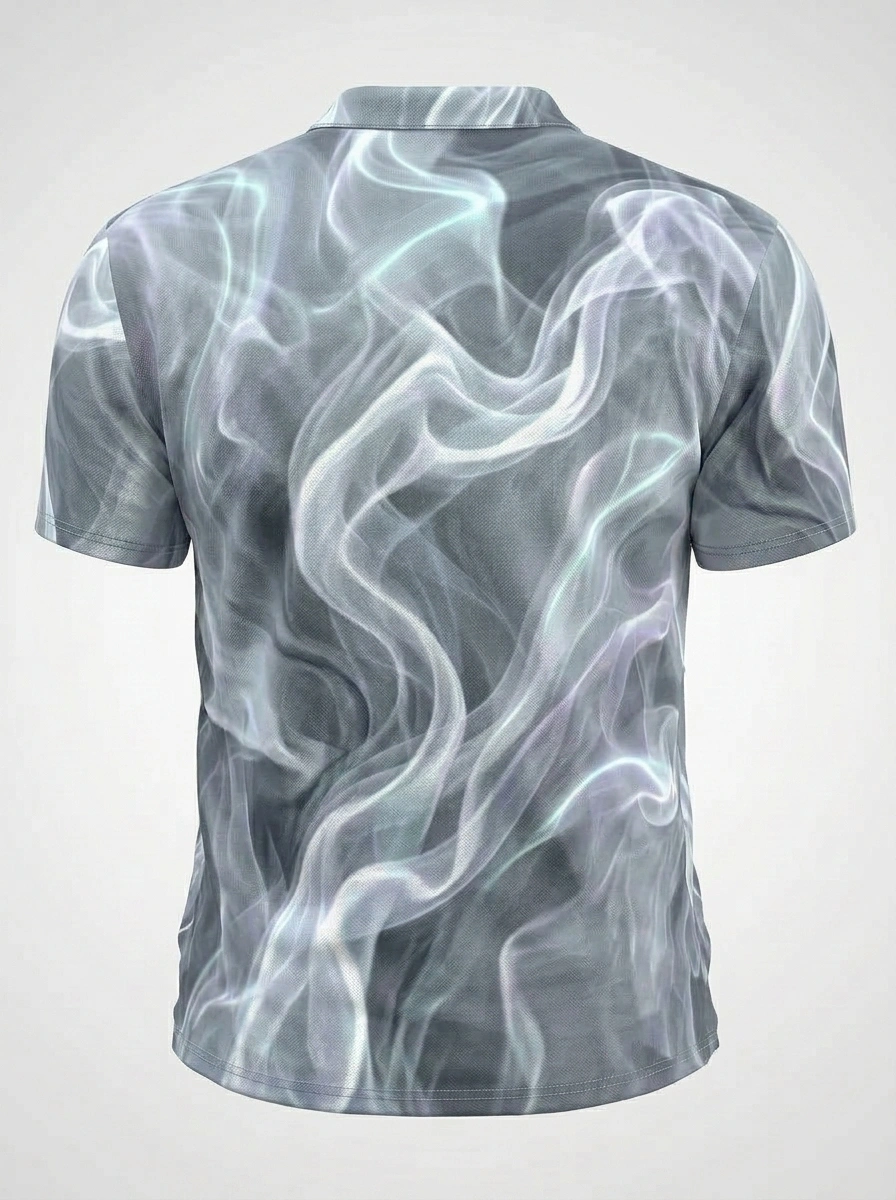 Moisture Wicking Golf Polo 3D Gray White Smoke Button Short Sleeve Golf Polo Shirt