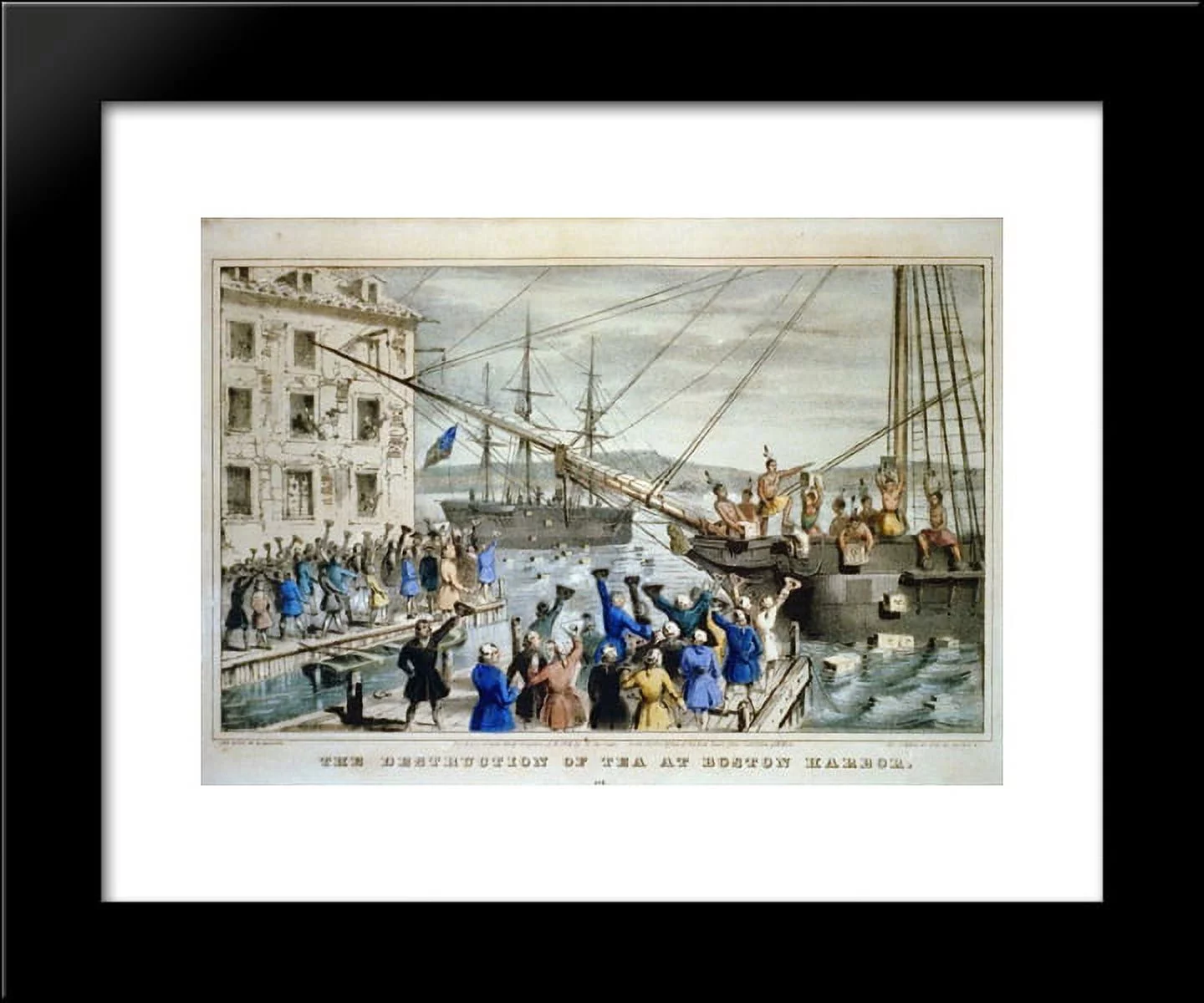 The Destruction of Tea at Boston Harbor 20x24 Framed Art Print by Currier and Ives