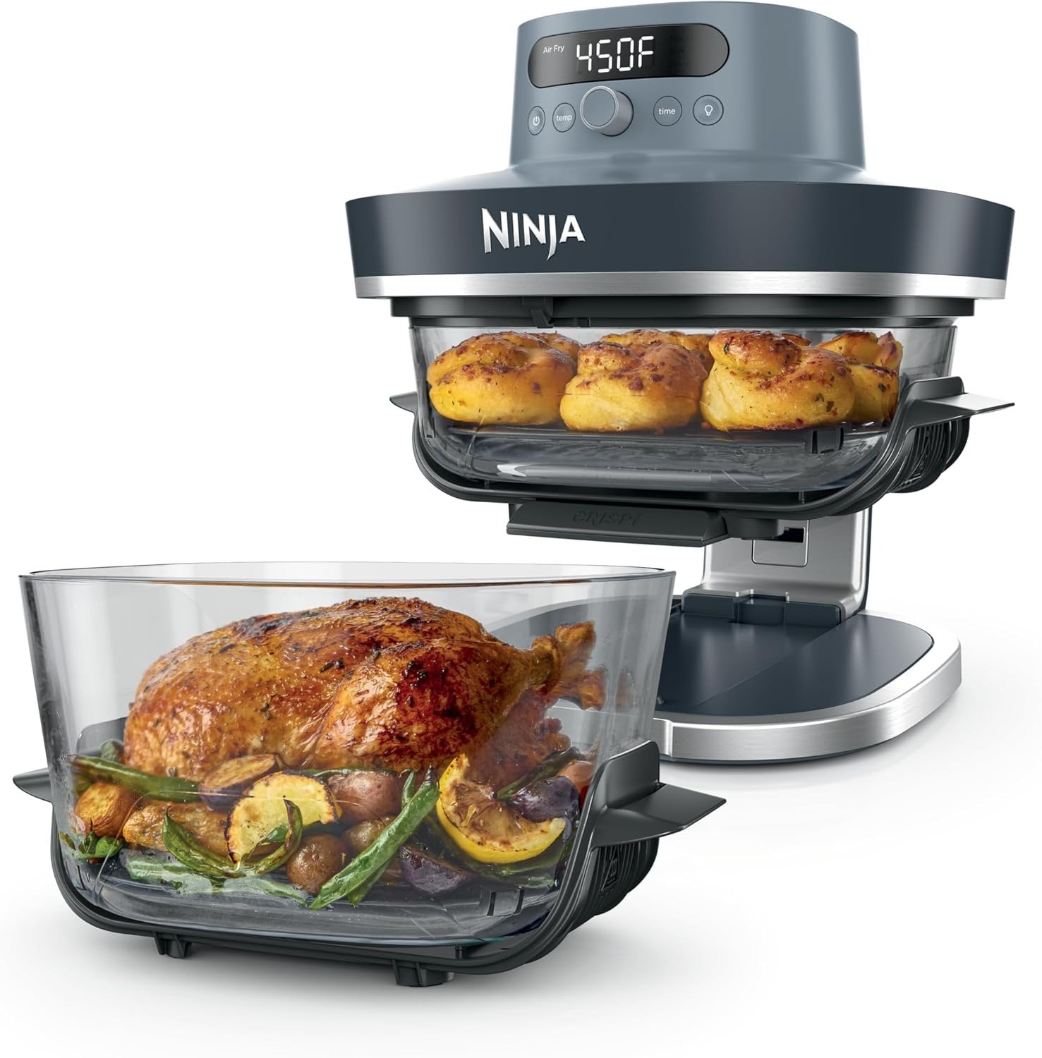 6-in-1 Glass Air Fryer | 450°F, Nontoxic, 6qt & 2.5qt Containers & Lids | Microwave, Freezer, Dishwasher Safe | Max Crisp, Air Fry, Bake, Roast, Recrisp, Dehydrate