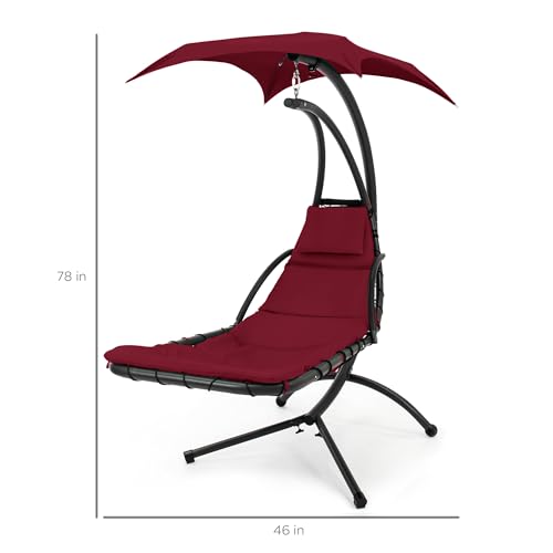 Best Choice Products Outdoor Hanging Curved Steel Chaise Lounge Chair Swing w/Built-in Pillow and Removable Canopy - Teal