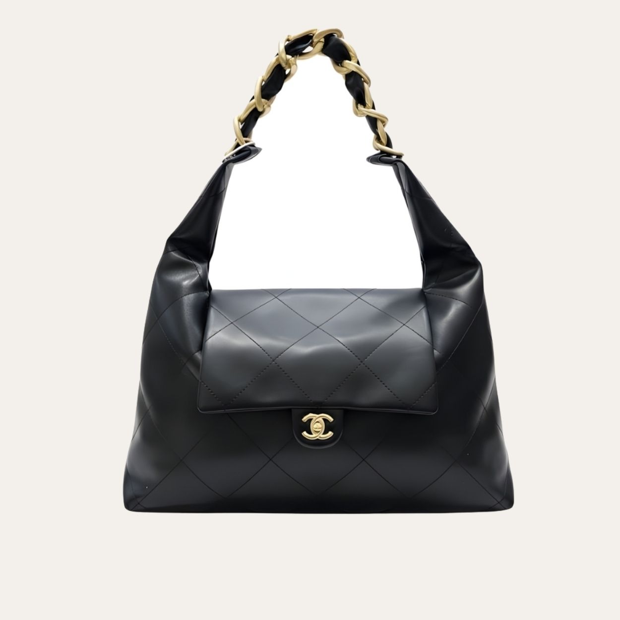 Chanel Maxi Hobo Bag Black Leather 16.9 Inches AS5839 B22140 94305