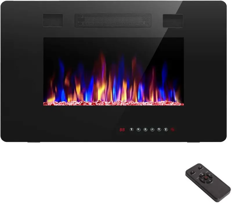 R.W. FLAME 60″ Recessed Electric Fireplace – Wall-Mounted Low-Noise Heater with Touch Screen, Flame Customization & Remote Timer