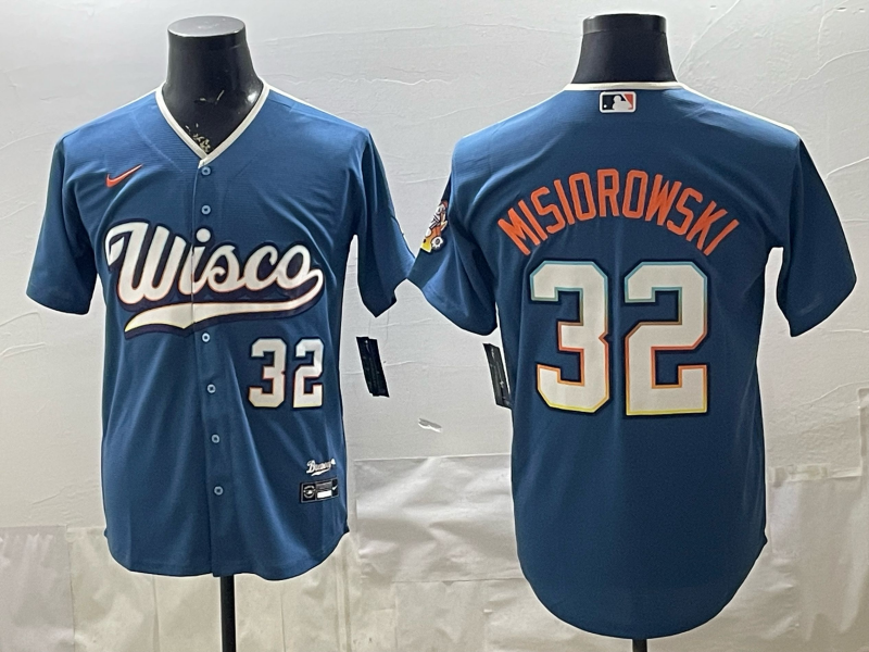 Men's Milwaukee Brewers Jacob Misiorowski #32 Mineral Blue 2026 City Connect Stadium Jersey