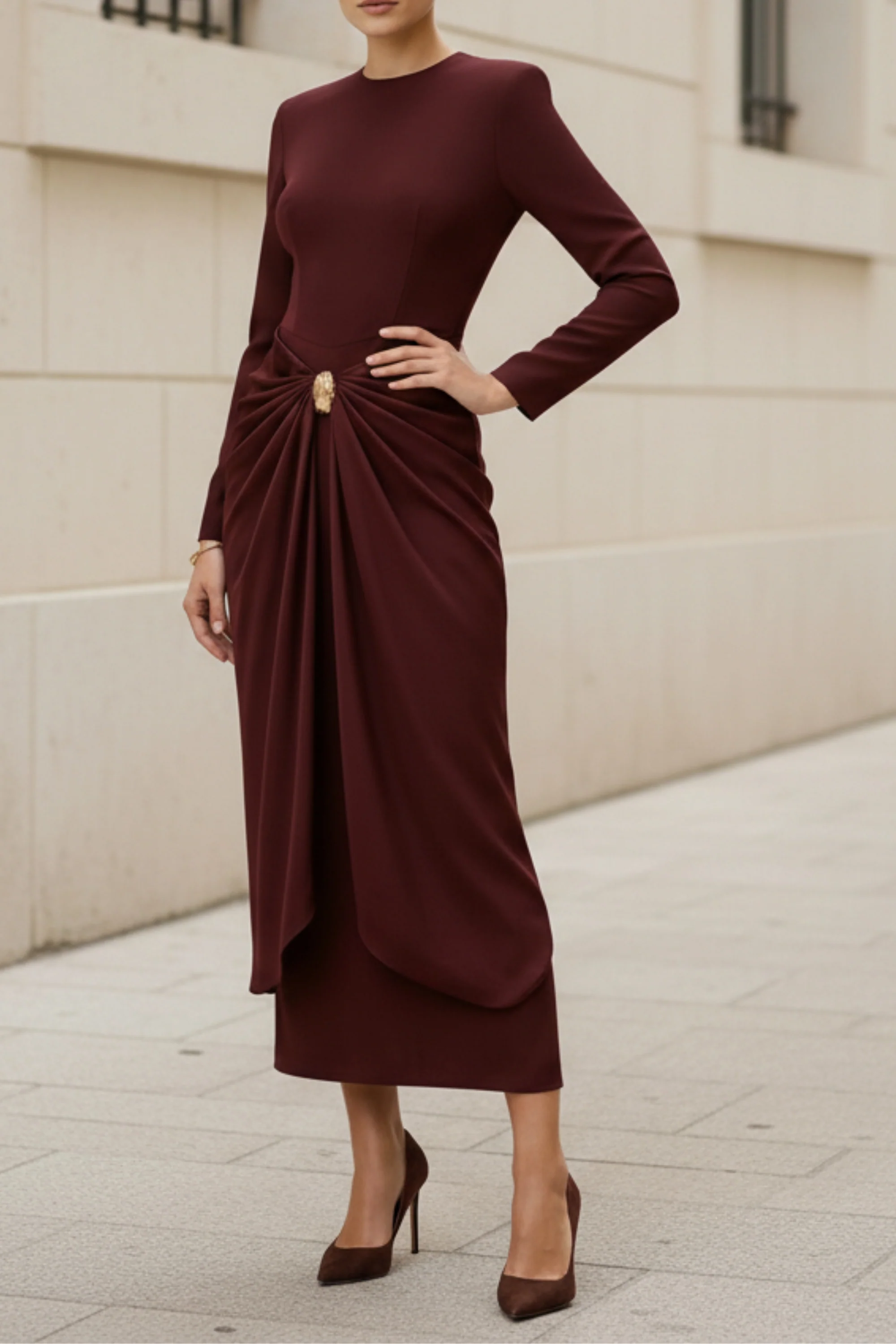 Imperial Maroon Draped dress