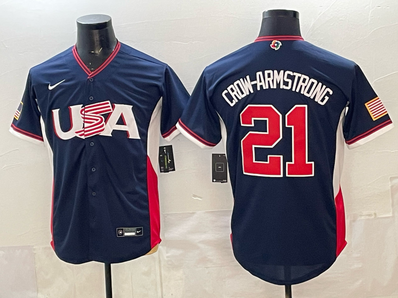 Men's USA Baseball Pete Crow-Armstrong #21 Navy 2026 World Baseball Classic Stadium Jersey