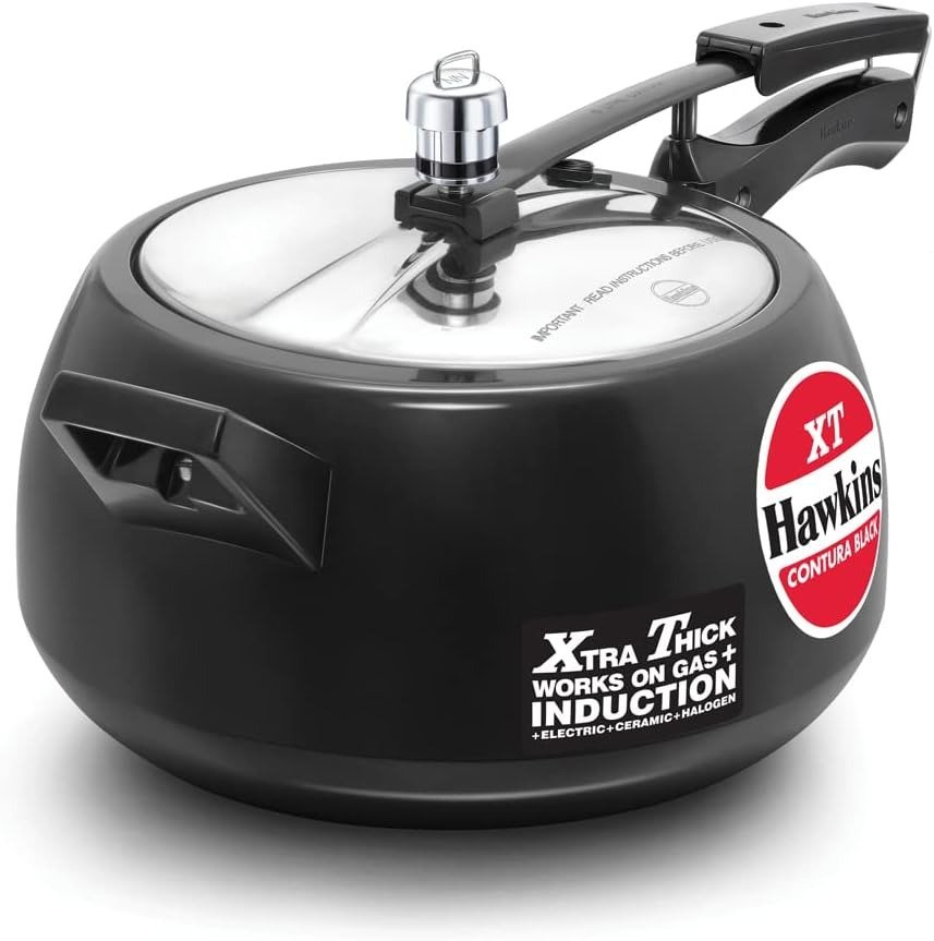 Hard Anodized Induction Compatible Extra Thick Base Pressure Cooker, Black, 5L