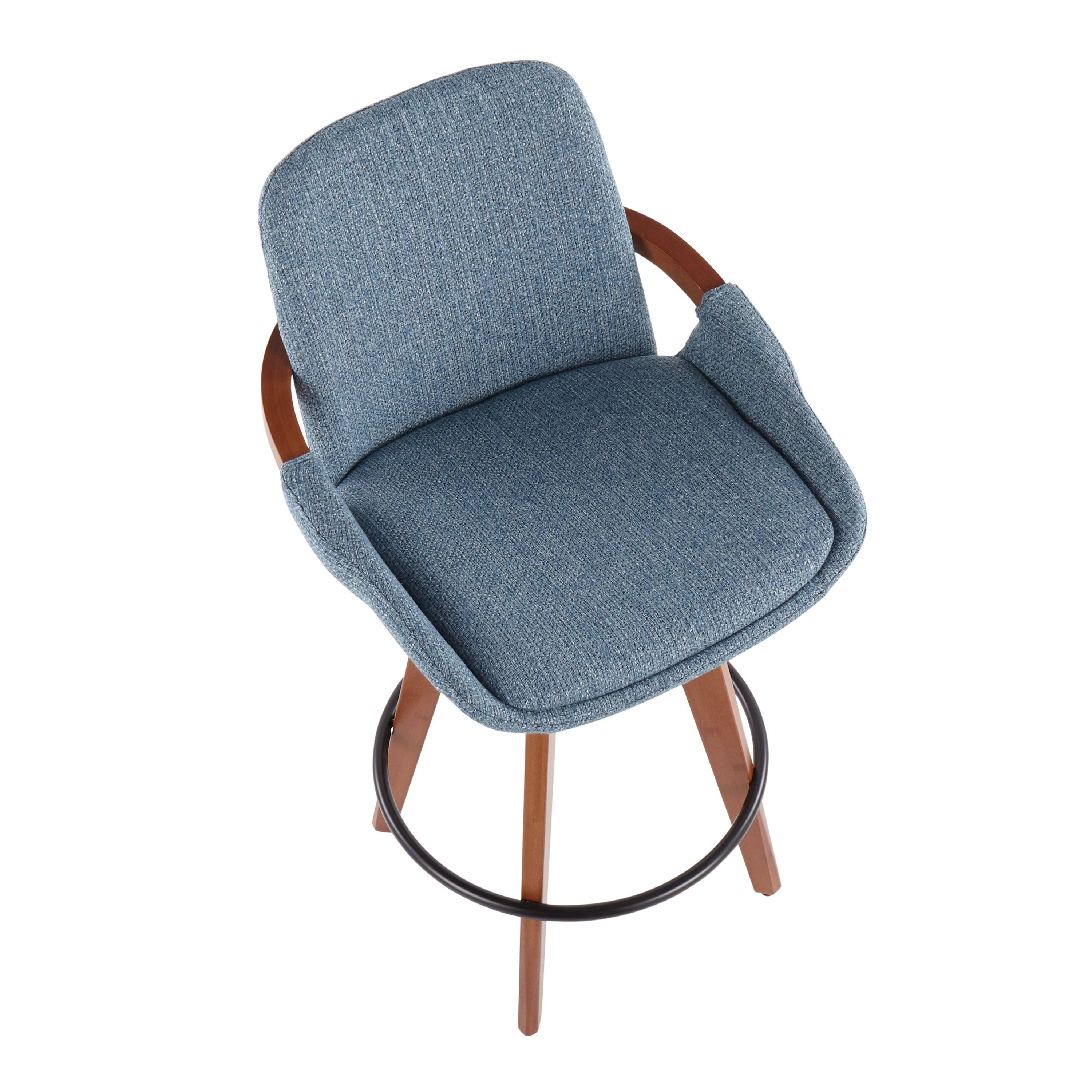 LumiSource Cosmo Counter Stool Blue Noise Fabric Walnut Bamboo