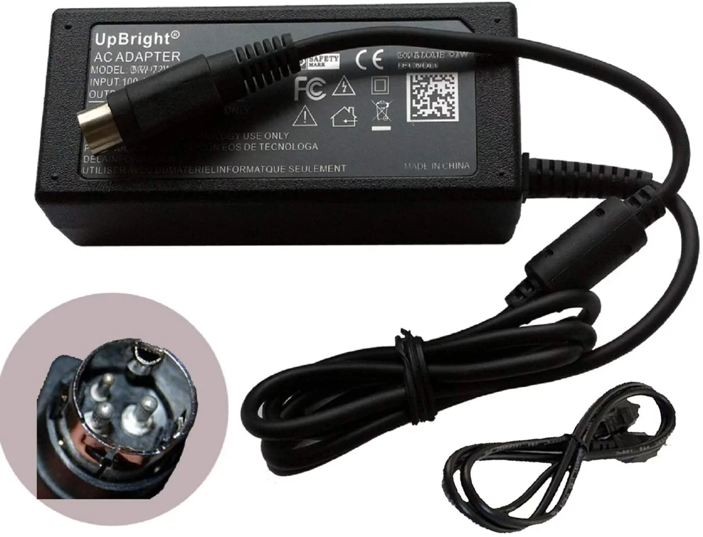UPBRIGHT NEW Global 3-Pin Din AC / DC Adapter For FSP Group Inc FSP060-1AD101C FSP0601AD101C 9NA0600757 3-Prong Power Supply Cord Cable PS Charger Input: 100 - 240 VAC 50/60Hz Worldwide Voltage Use Ma