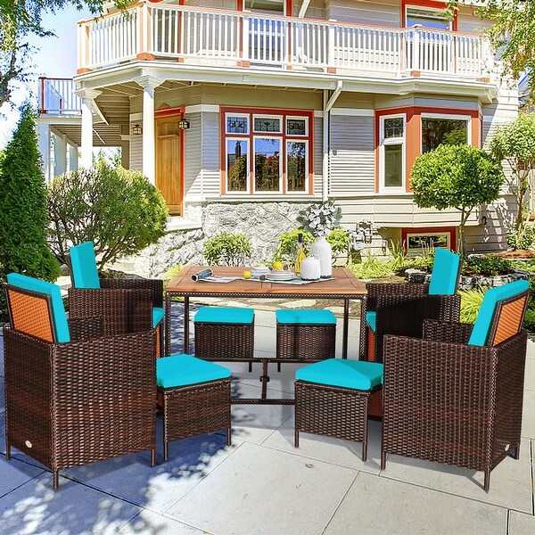 Gymax 9PCS Rattan Wicker Patio Dining Set Outdoor Furniture Set w/