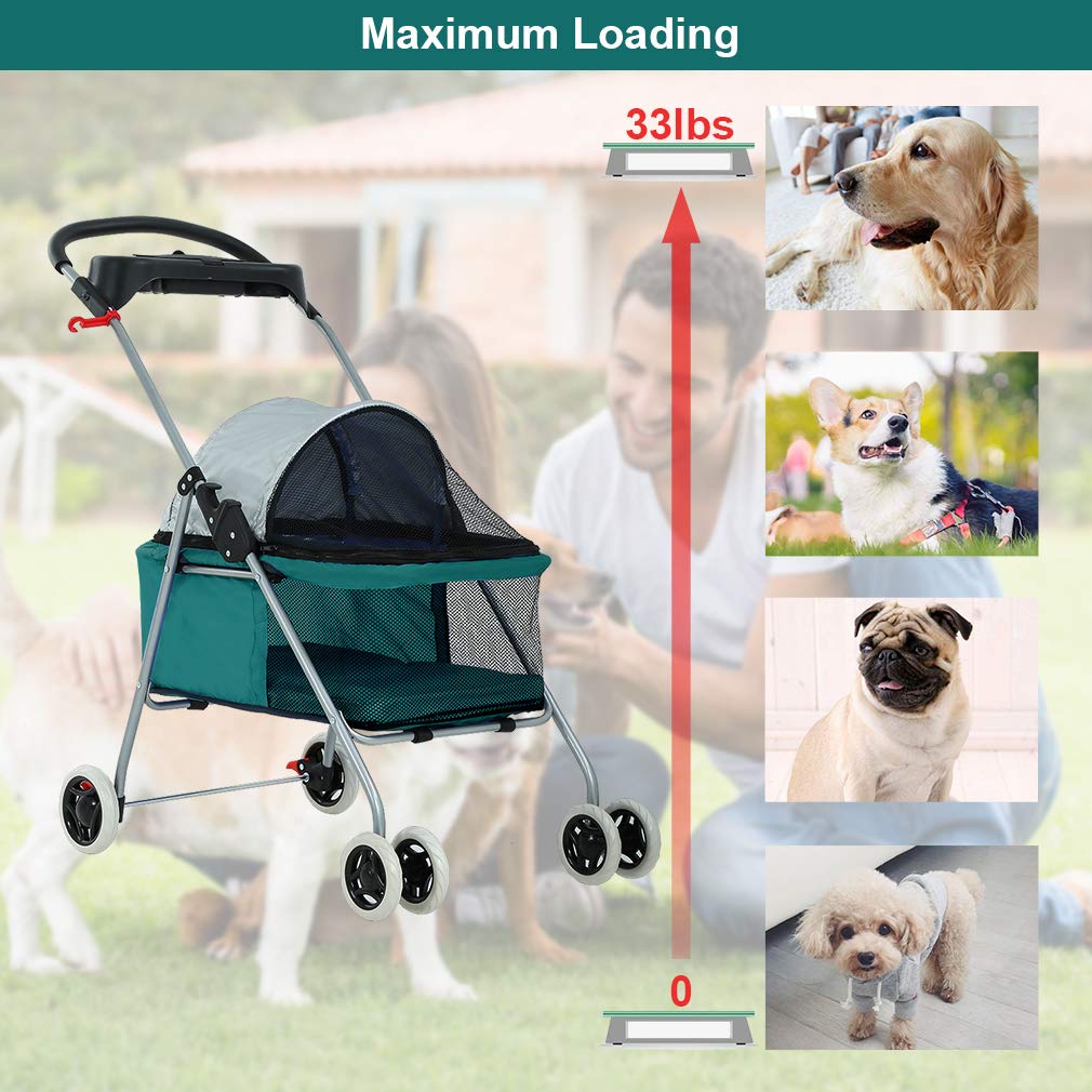 BestPet Pet Stroller Cat Dog Stroller Travel Folding Carrier,Teal