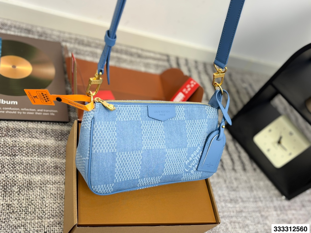 LV Accessoire Denim Checkerboard Underarm Bag - cnluxepick
