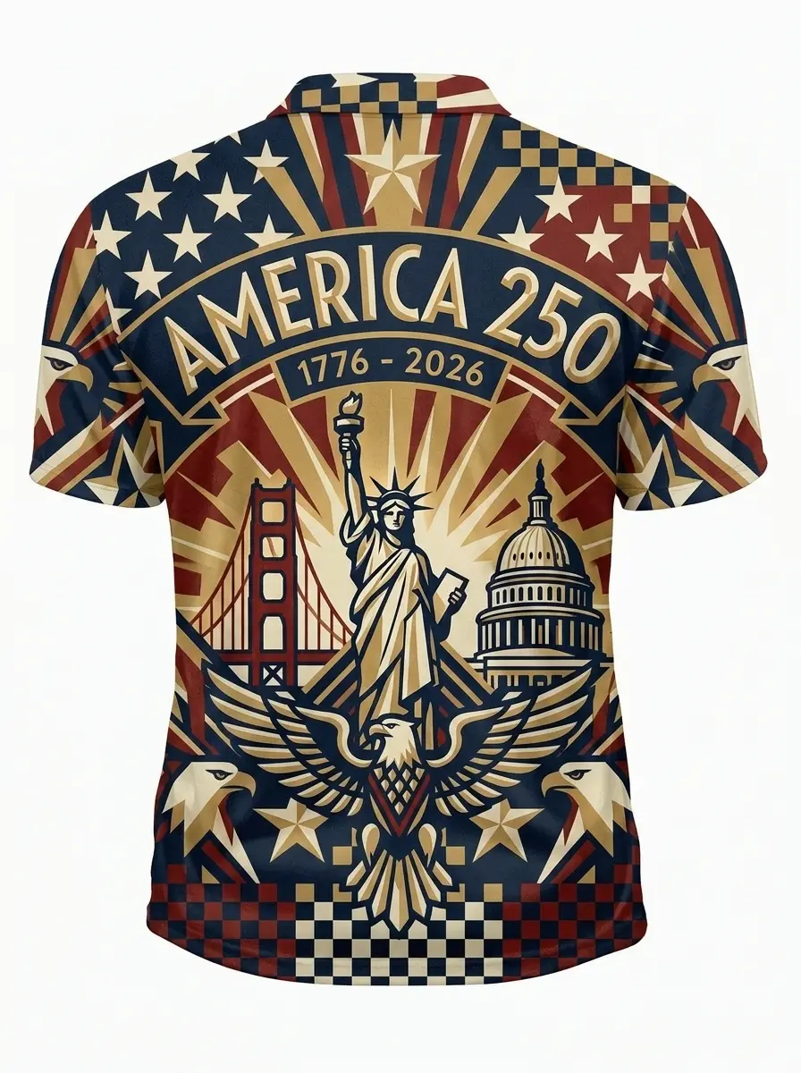 Moisture Wicking Golf Polo 3D America 250 Statue of Liberty Landmark Button Short Sleeve Golf Polo Shirt