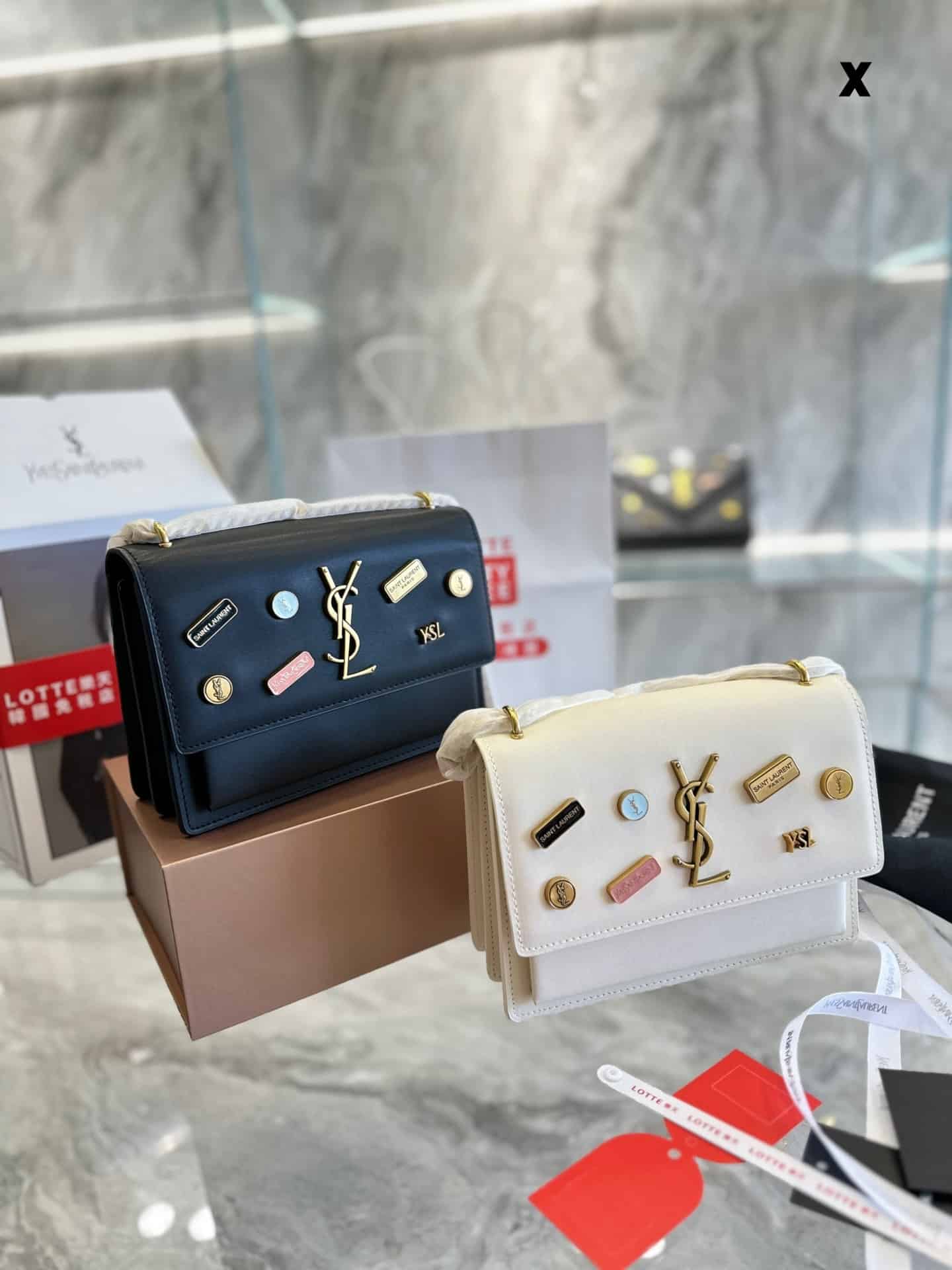 Saint Laurent Sunset Chain Bag In Smooth Leather With Sticker White 22Cm