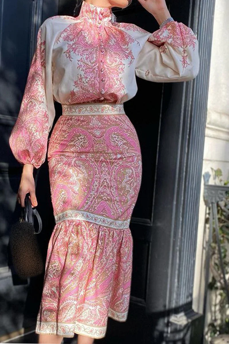 Patchwork Print Two-Piece Set | High Neck Long SleeveClistos