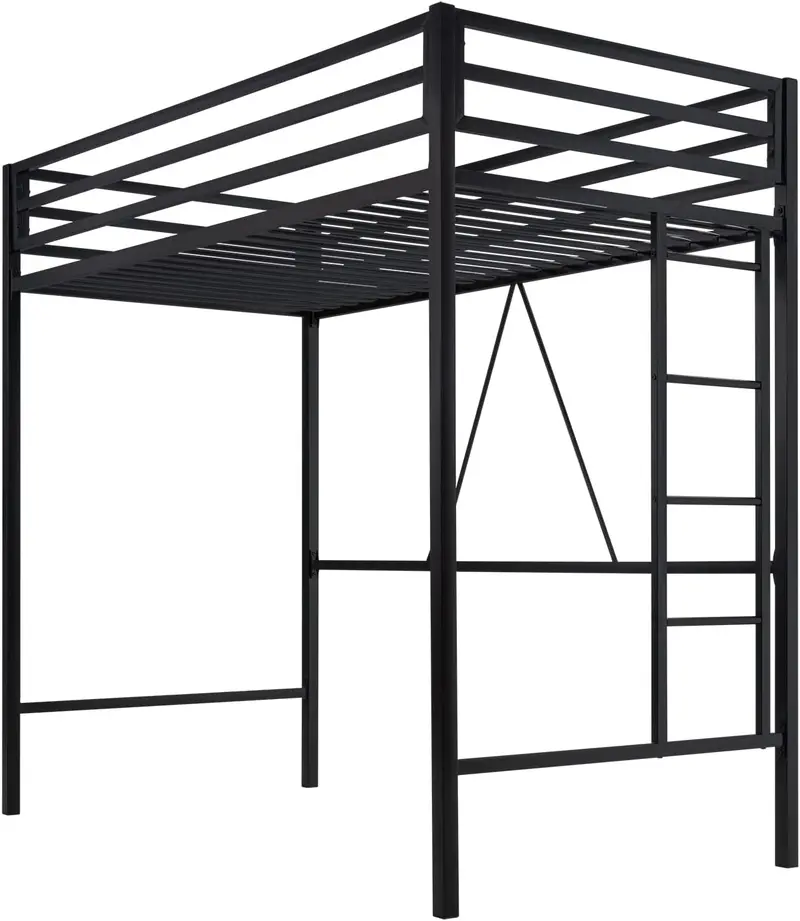 Space-Saving Twin Loft Bed – Heavy-Duty Metal Frame with Ladder & Guardrail, No Box Spring Needed (Black)