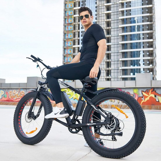 Electric Bike 48V 500W Fat Tire Electric Bike Snow Bike 26″ 4.0, 48V 10Ah Removable Battery and Professional 7 Speed