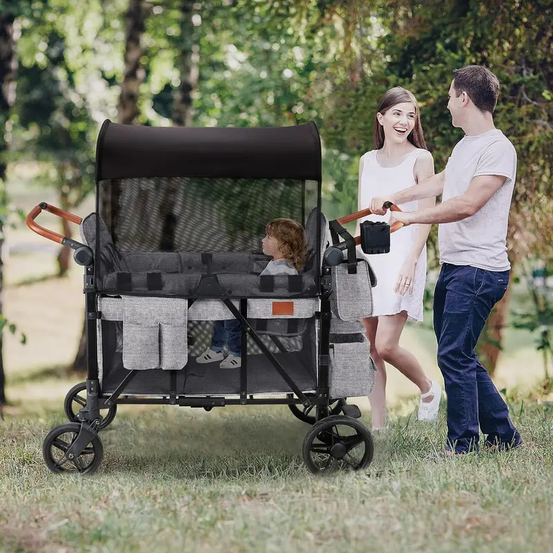 Ultimate Quad All-Terrain Wagon Stroller – Seats 4 Kids, Canopy, Organizer & 5-Point Harness