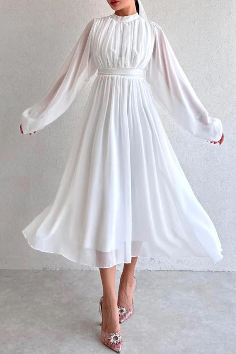 Elegant Mock Neck A-Line Chiffon Maxi DressClistos