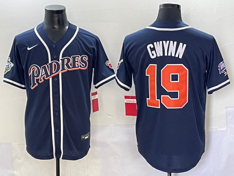 Men's San Diego Padres Tony Gwynn #19 Navy Stitched Jersey