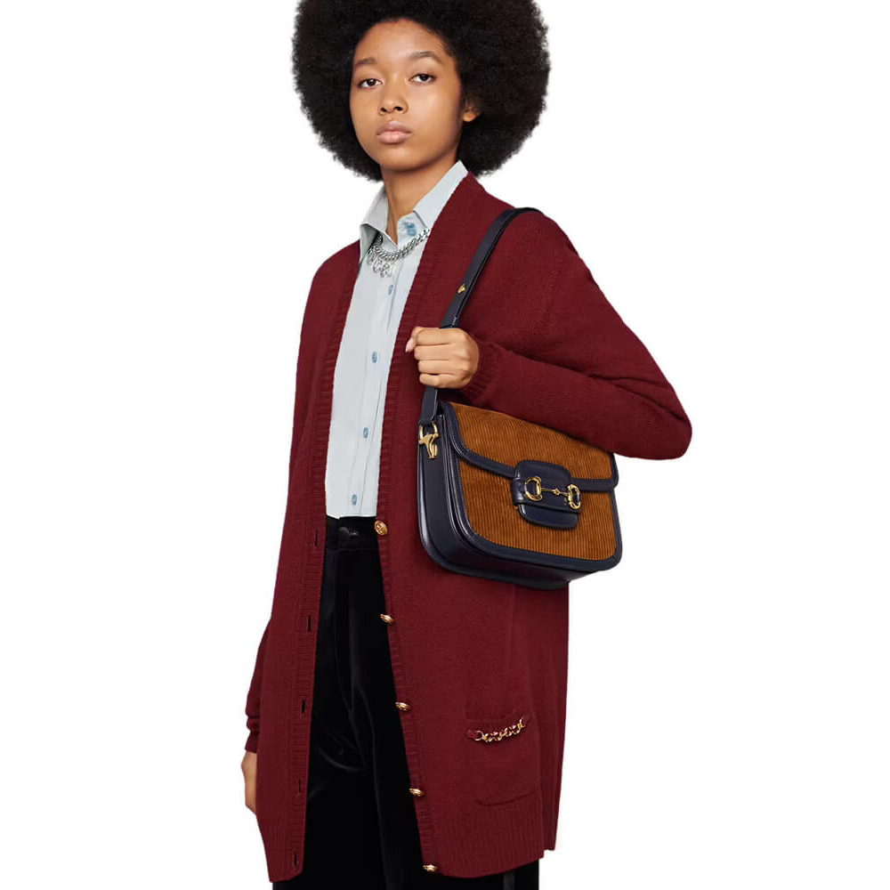 Gucci Horsebit 1955 Small Bag Brown Corduroy