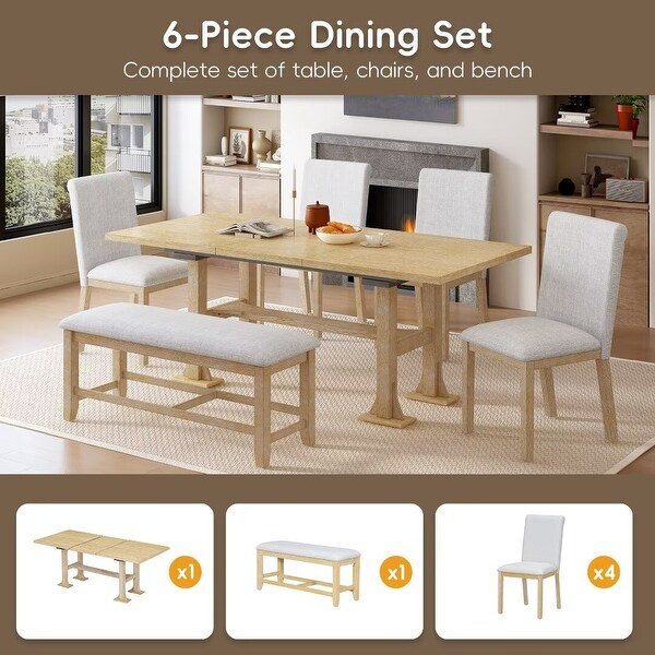 Extendable Dining Table Set,with Removable Leaf and Upholstered Chairs
