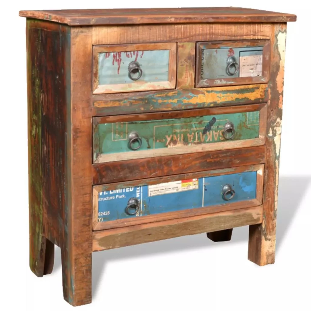 Anself Buffet Sideboard with 4 Storage Drawers Reclaimed Wood Storage Cabinet End Side Table Bedside Nightstand Handmade for Living Room Bedroom Home Furniture 26