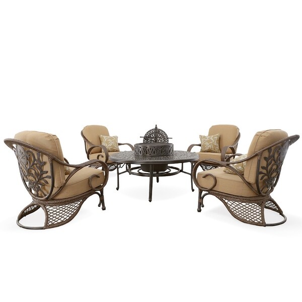 Grand Bonaire Weave Backyard Casual Conversation Fire Pit Chat Table Set