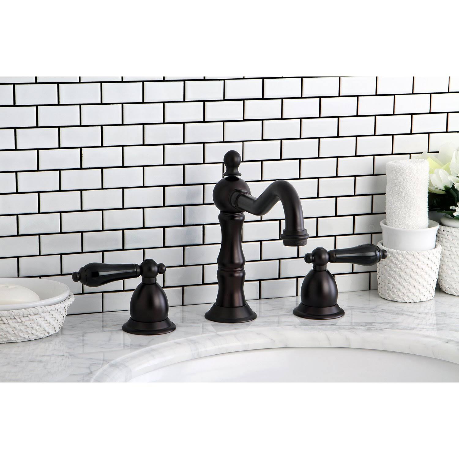 Kingston Brass KS1970PKL Duchess Widespread Bathroom Faucet with Brass Pop-Up Matte Black