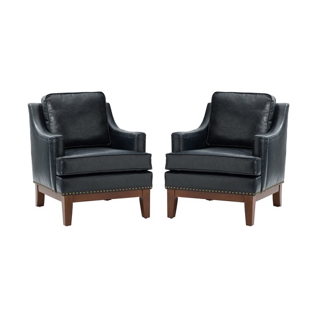 Set Of 2 Kasper Vegan Leather Armchair With Apron Design And Solid Wood Legs Karat Home