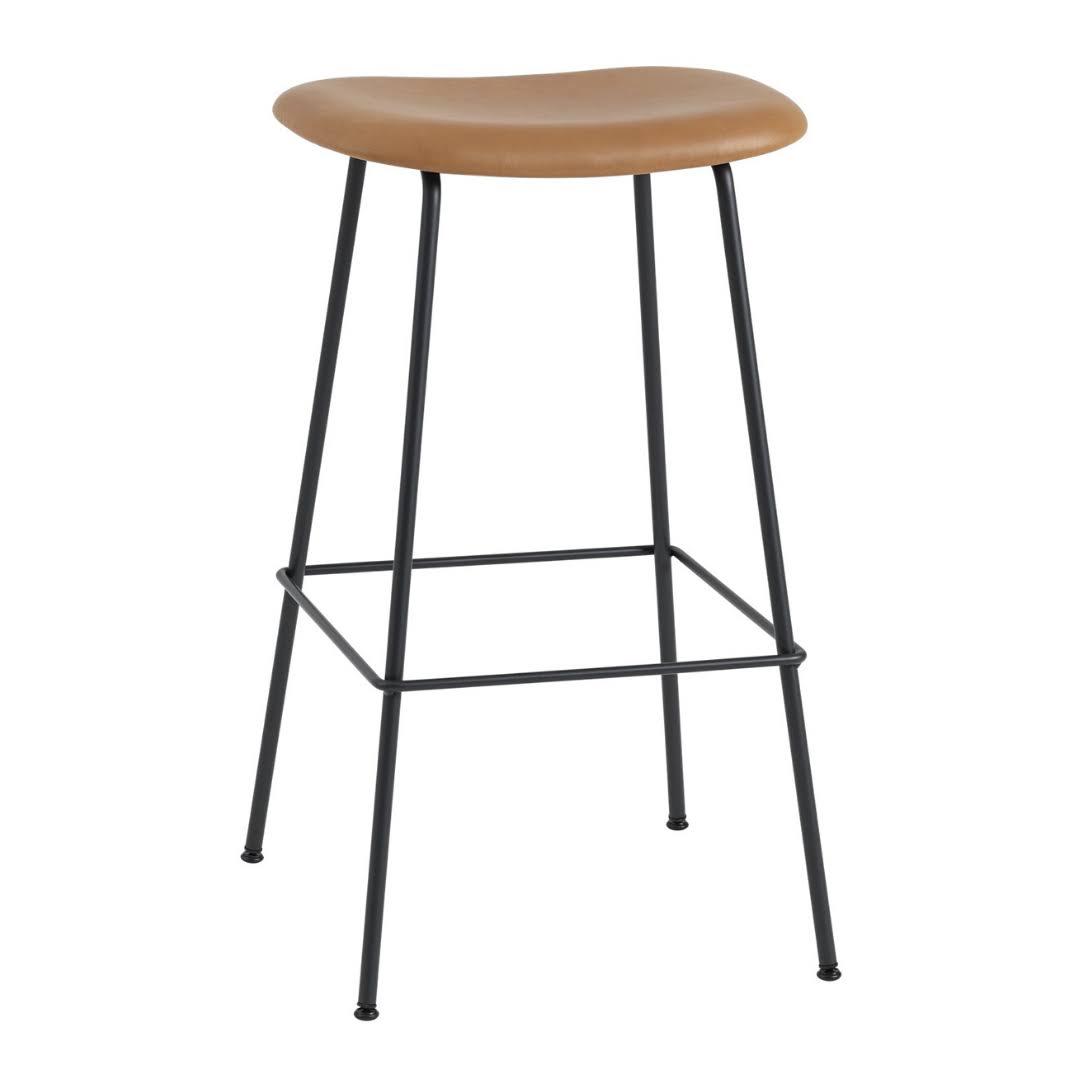 Muuto Fiber Bar Stool - Tube Base - Refine Leather - Black / Black