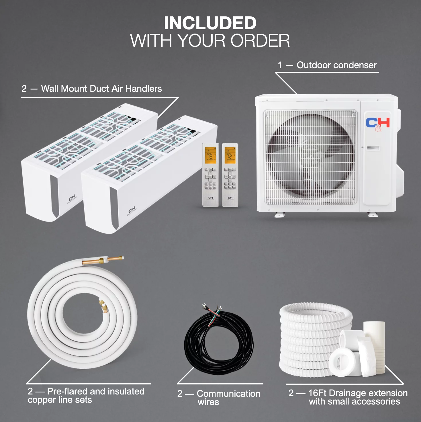 Cooper & Hunter 18000 230V Wall Mounted Dual 2 Zone Mini Split Heat Pump Air Conditioner 12K + 12K BTU Cover 1100 Sq Ft WiFi