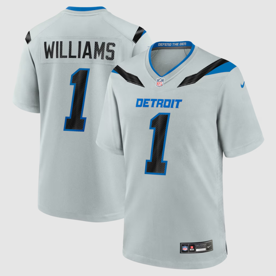 Men's Detroit Lions Jameson Williams #1 Silver 2026 Rivalries Collection Game Jersey