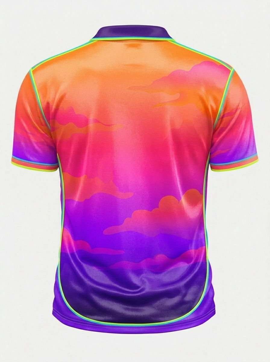 Moisture Wicking Golf Polo 3D Sunset Gradient Cloud Button Short Sleeve Golf Polo Shirt