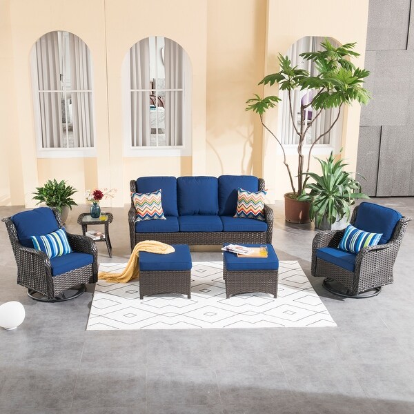 OVIOS 6piece Rattan Wicker Patio Furniture Set Swivel Gliding Chair Set