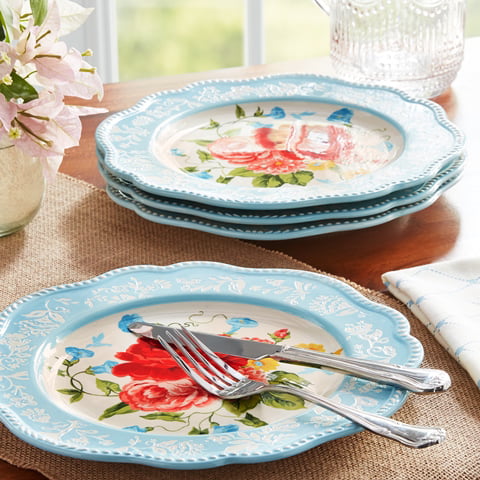 The Pioneer Woman Sweet Rose 10.98-Inch Scalloped Dinner Plates, 4-Pack