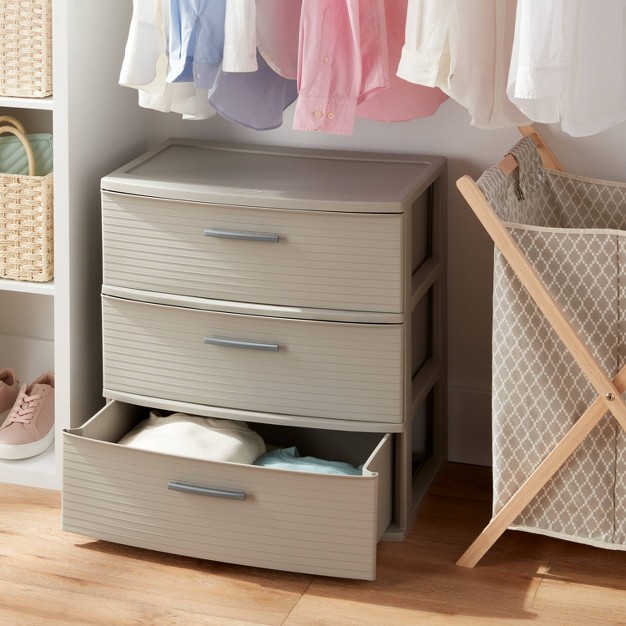 3 Drawer Wide Tower Light Gray